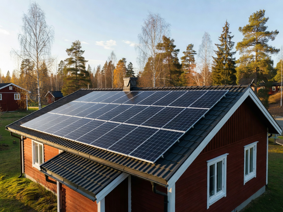 Completed residential solar panel installation on a detached Finnish home