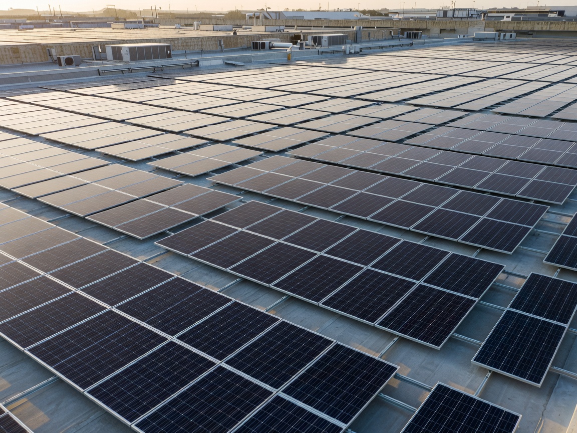 Large commercial warehouse rooftop solar array